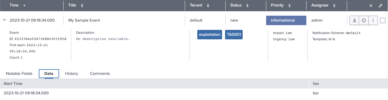 Created Event Result