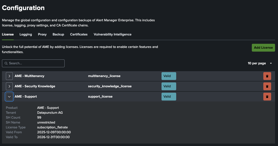 License Management Tab
