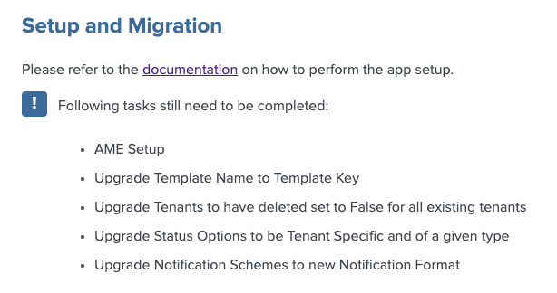 Setup and Migration Tasks