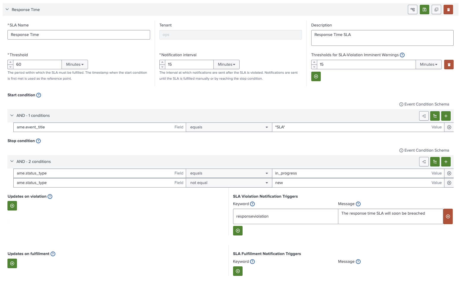 Response Time SLA Configuration