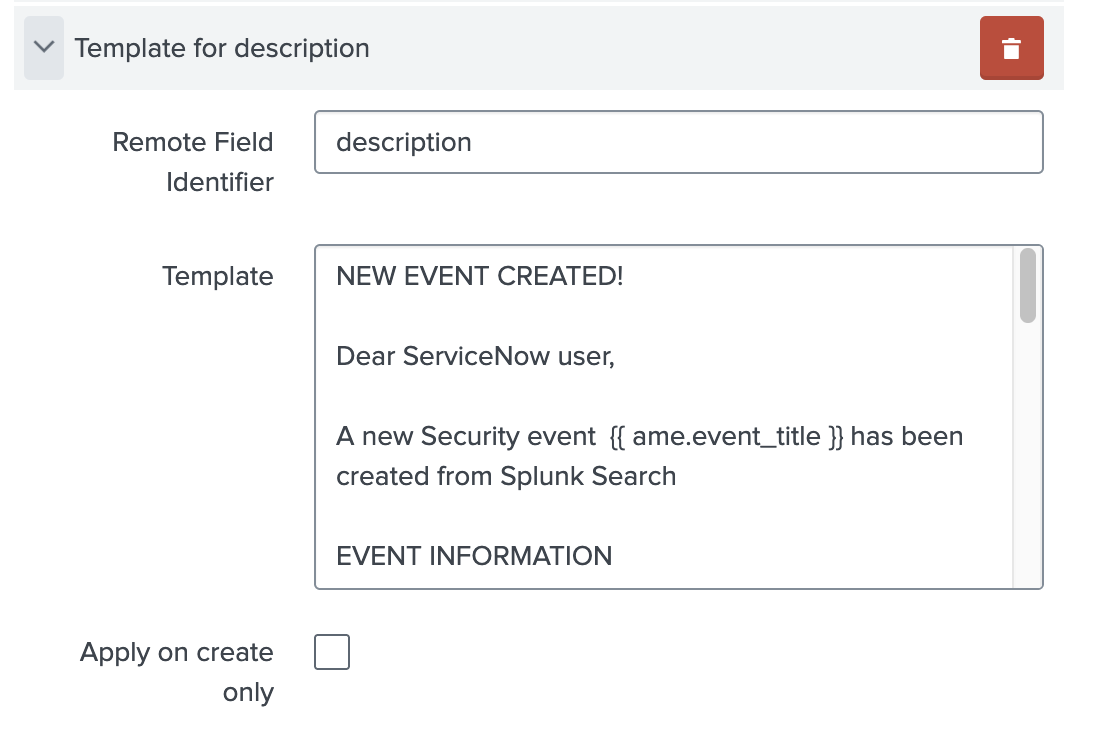 Configuring description field via template