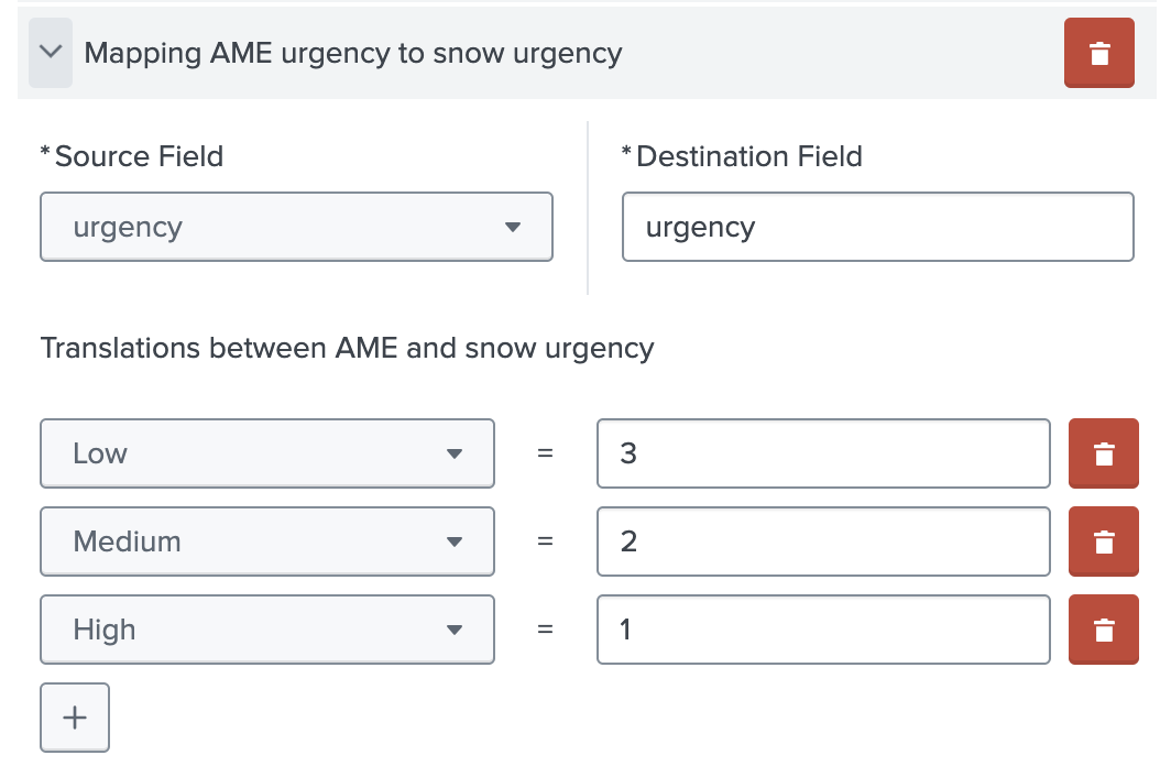 Configuring mapping AME Urgency to ServiceNow urgency