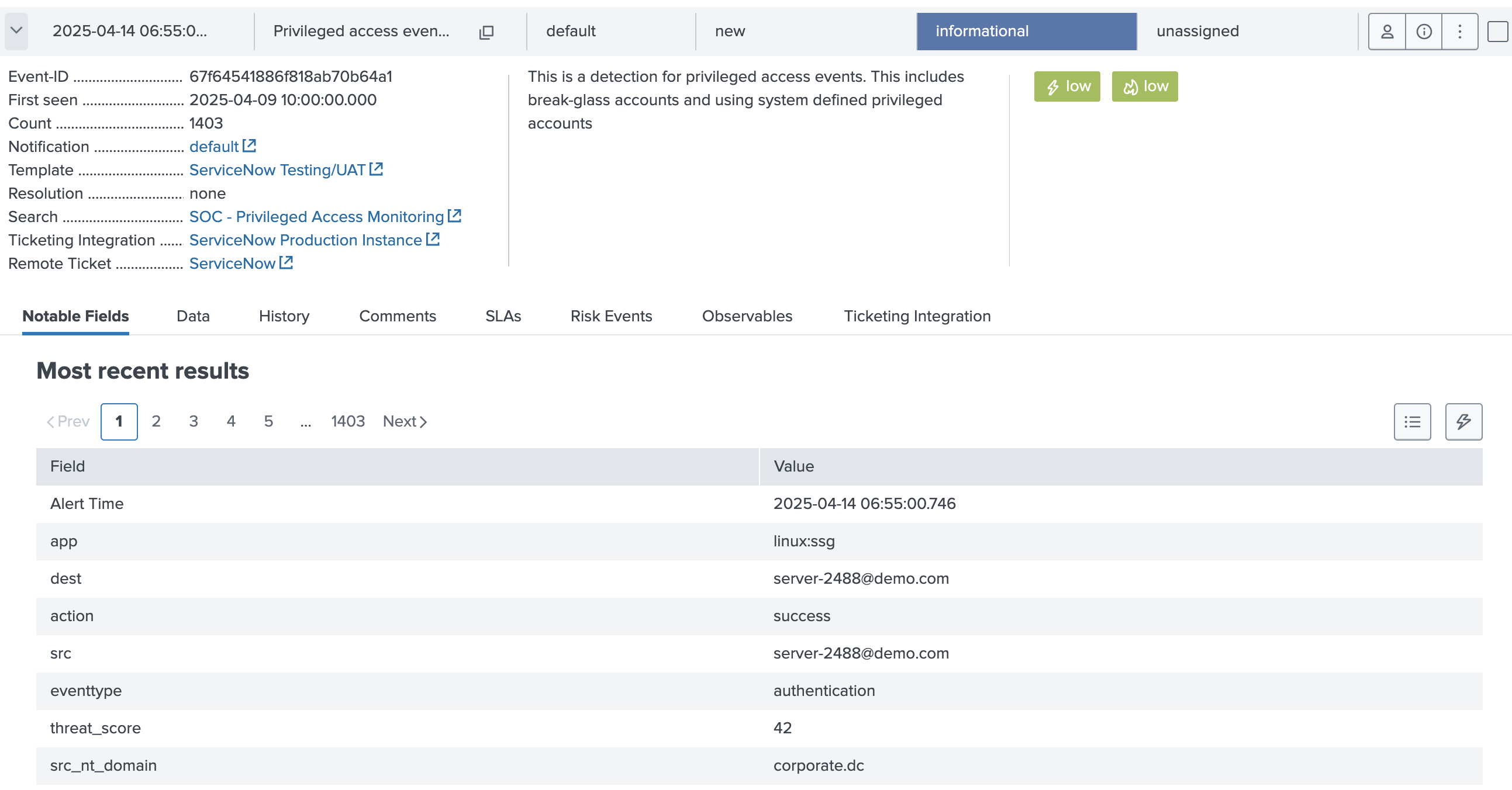 Working with Events linked to ServiceNow