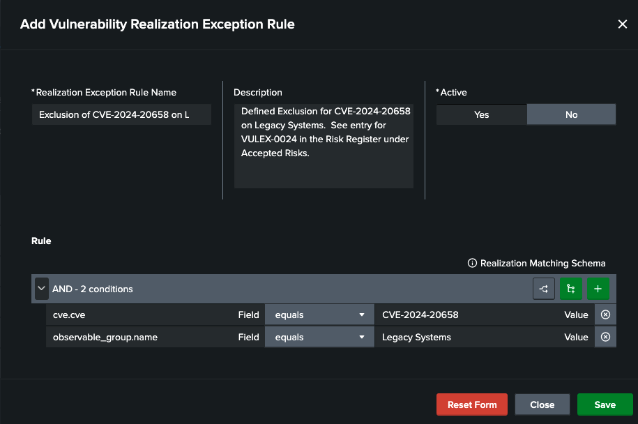Creating an Exclusion Rule for Realizations