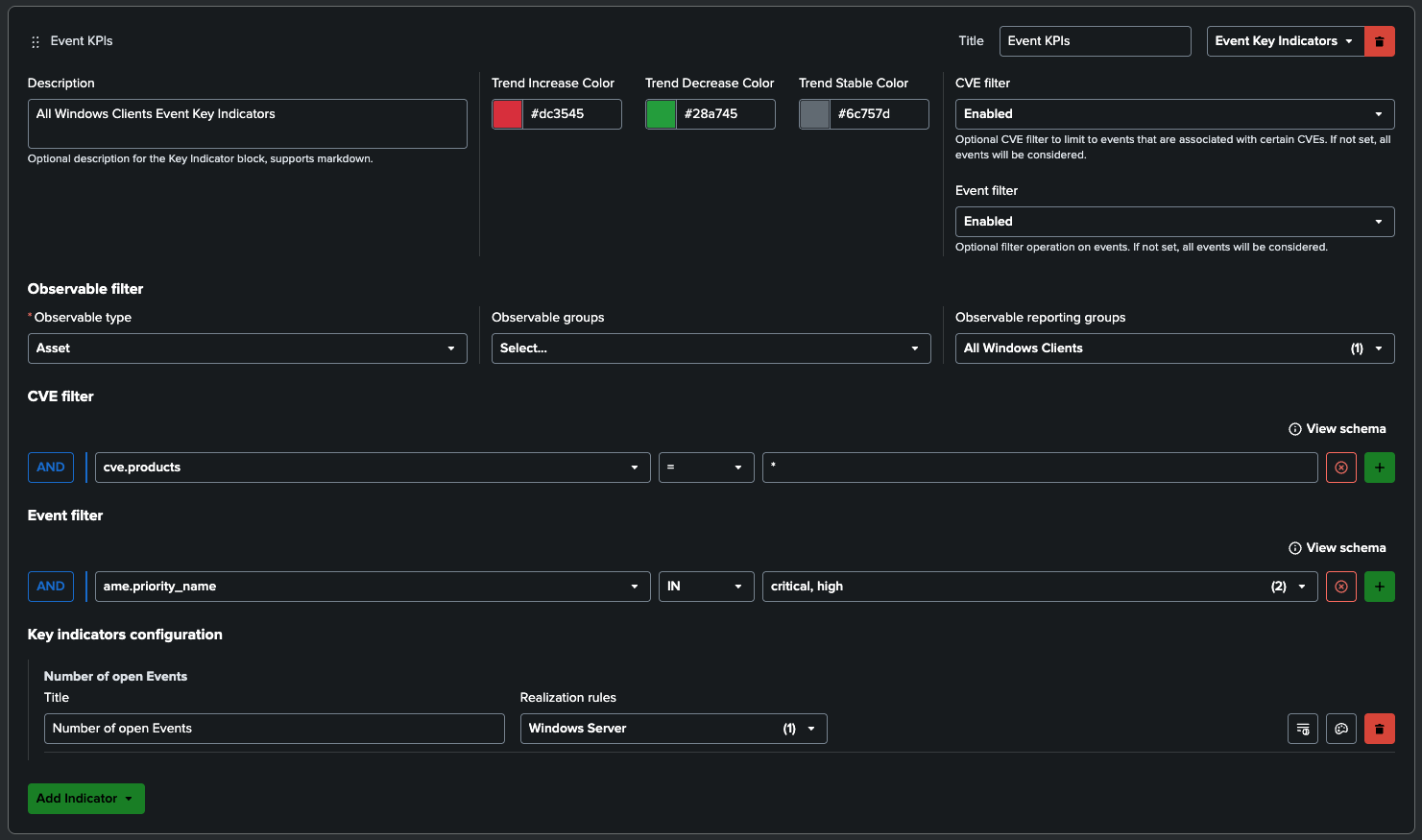 Report content configuration - Observable Group Summary