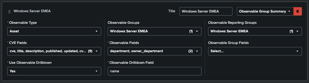 Report content configuration - Observable Group Summary